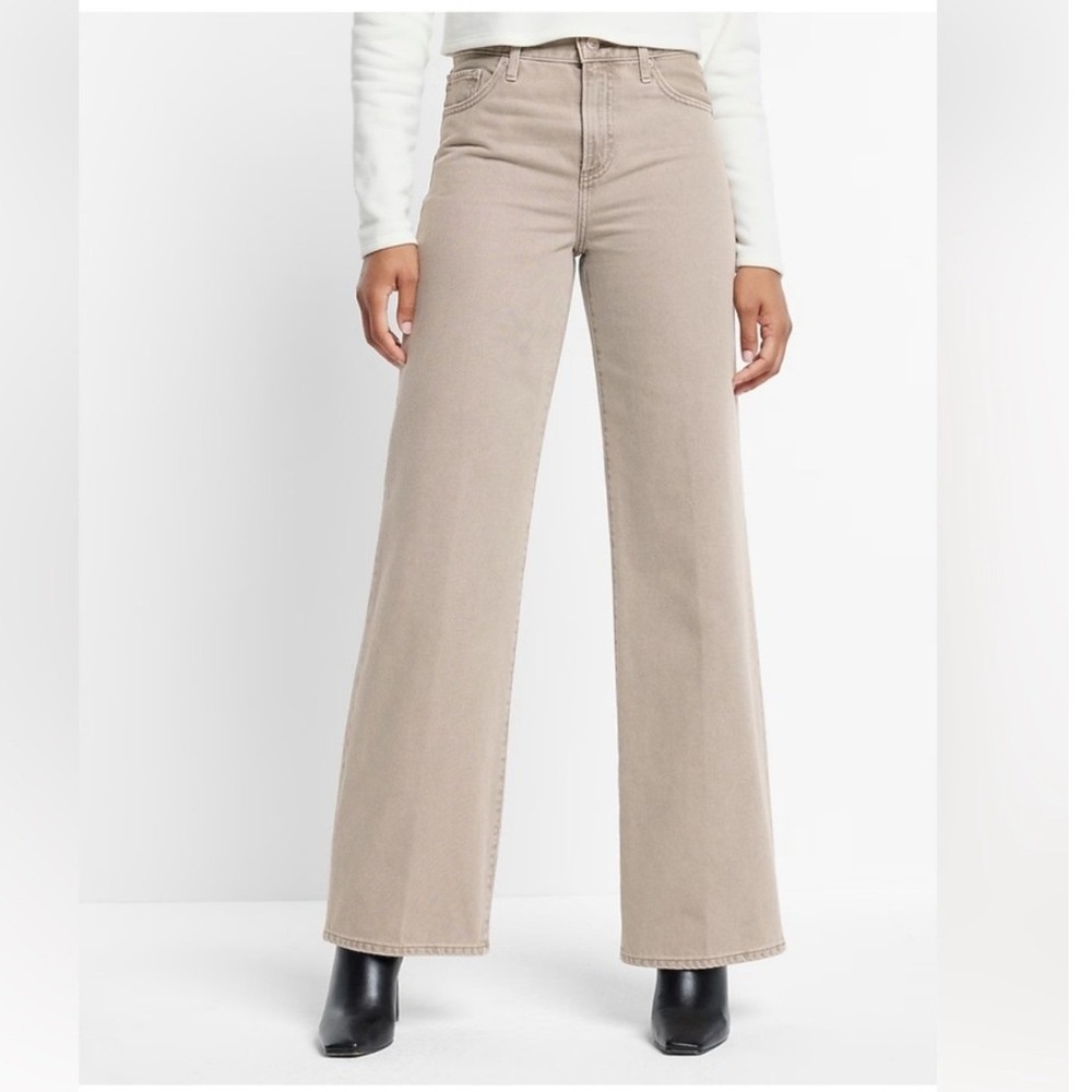 Express Wide Leg High Rise Jeans Tan Taupe Denim Pants‎ 8S 07021442 New